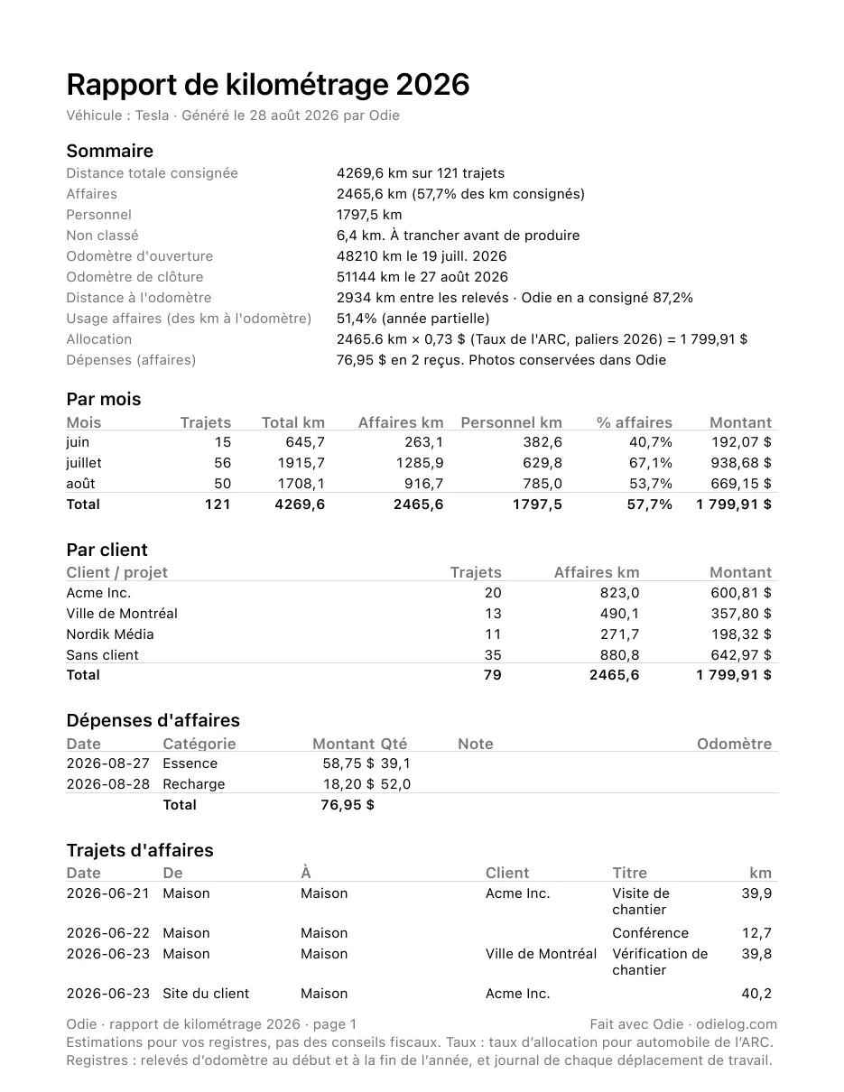 Première page d’un rapport annuel d’exemple d’Odie.