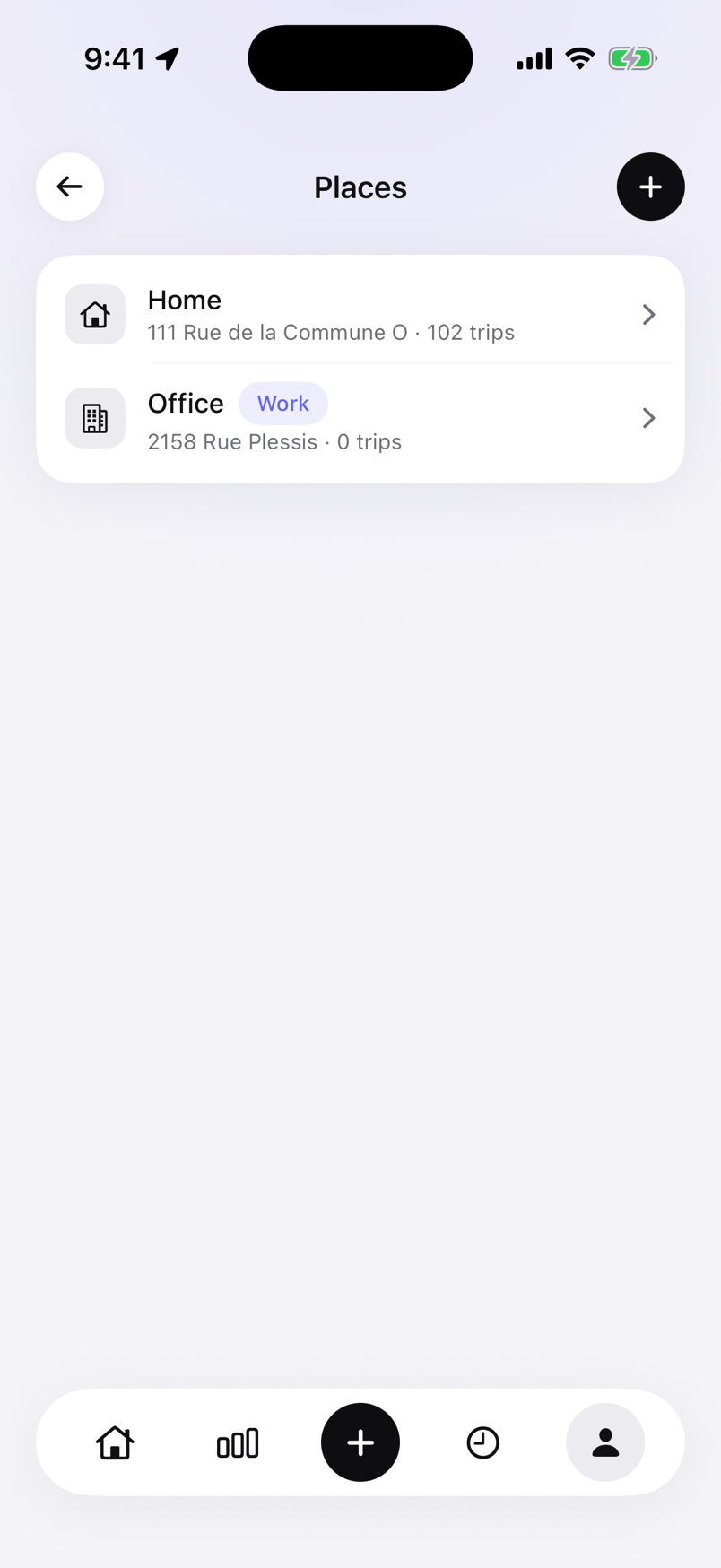 Saved places with a radius and a Work or Personal tag